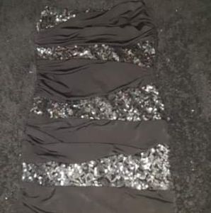 Black and silver sequence strapless dress